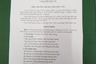 QUYẾT ĐỊNH VỀ VIỆC THÀNH LẬP TỔ PHẢN ỨNG NHANH PHÒNG, CHỐNG DỊCH COVID-19