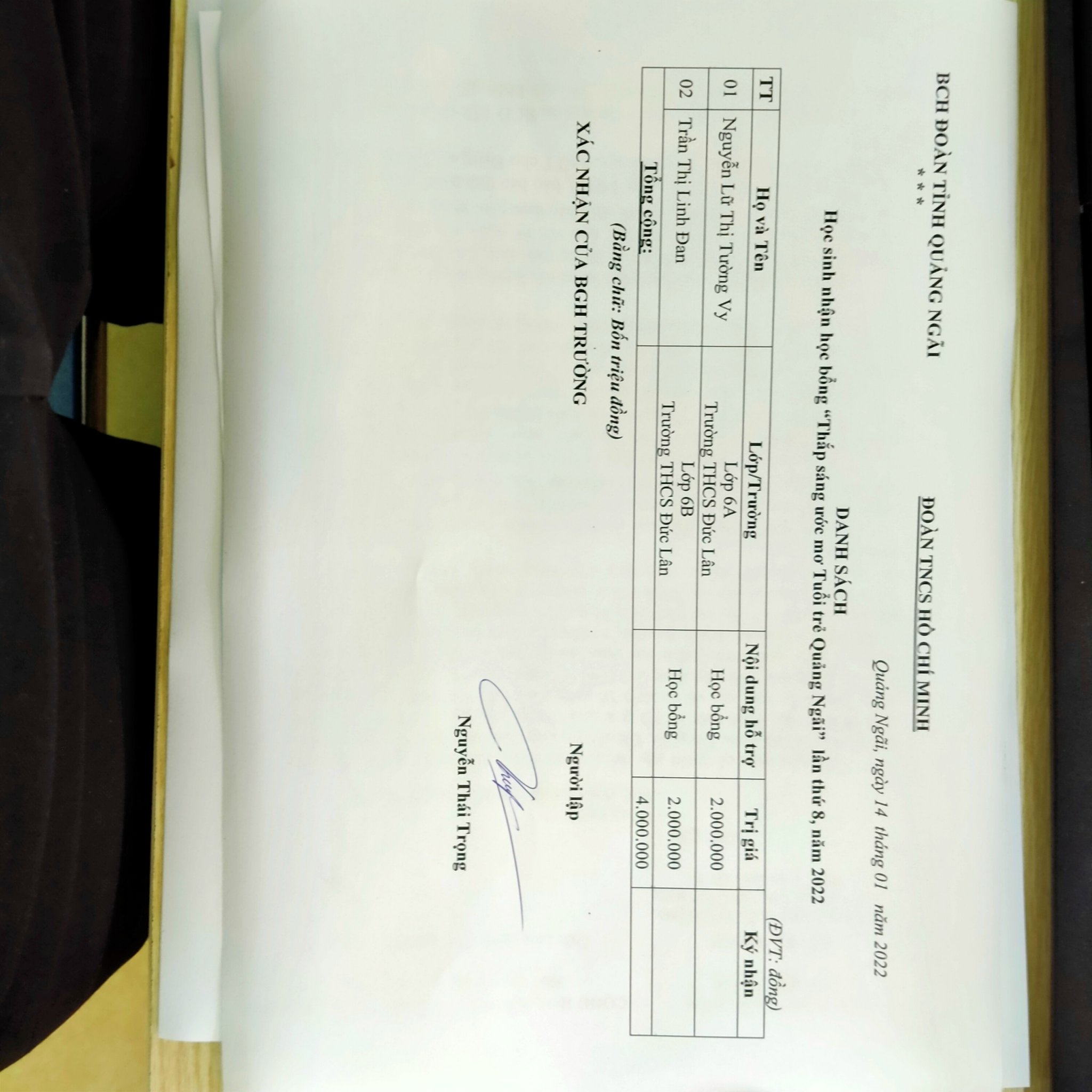 Thông báo nhận học bổng thắp sáng ước mơ